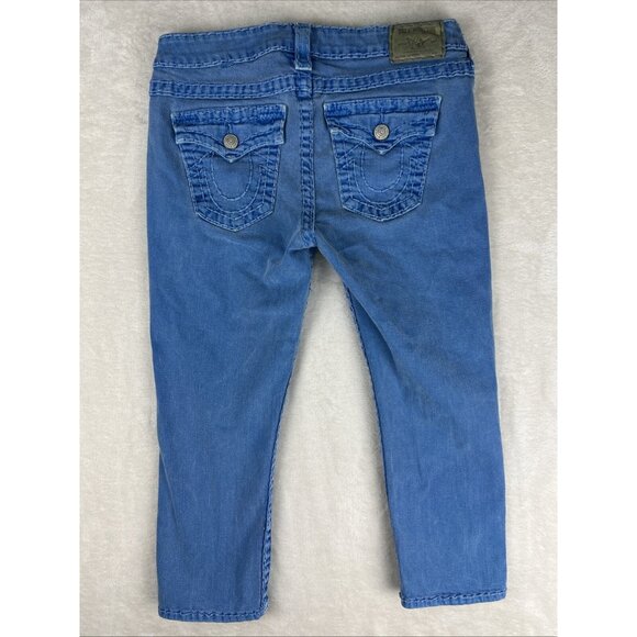 True Religion Jeans Womens Size 32 Blue Lily Super T Capri Made In USA *FLAW - Picture 9 of 13